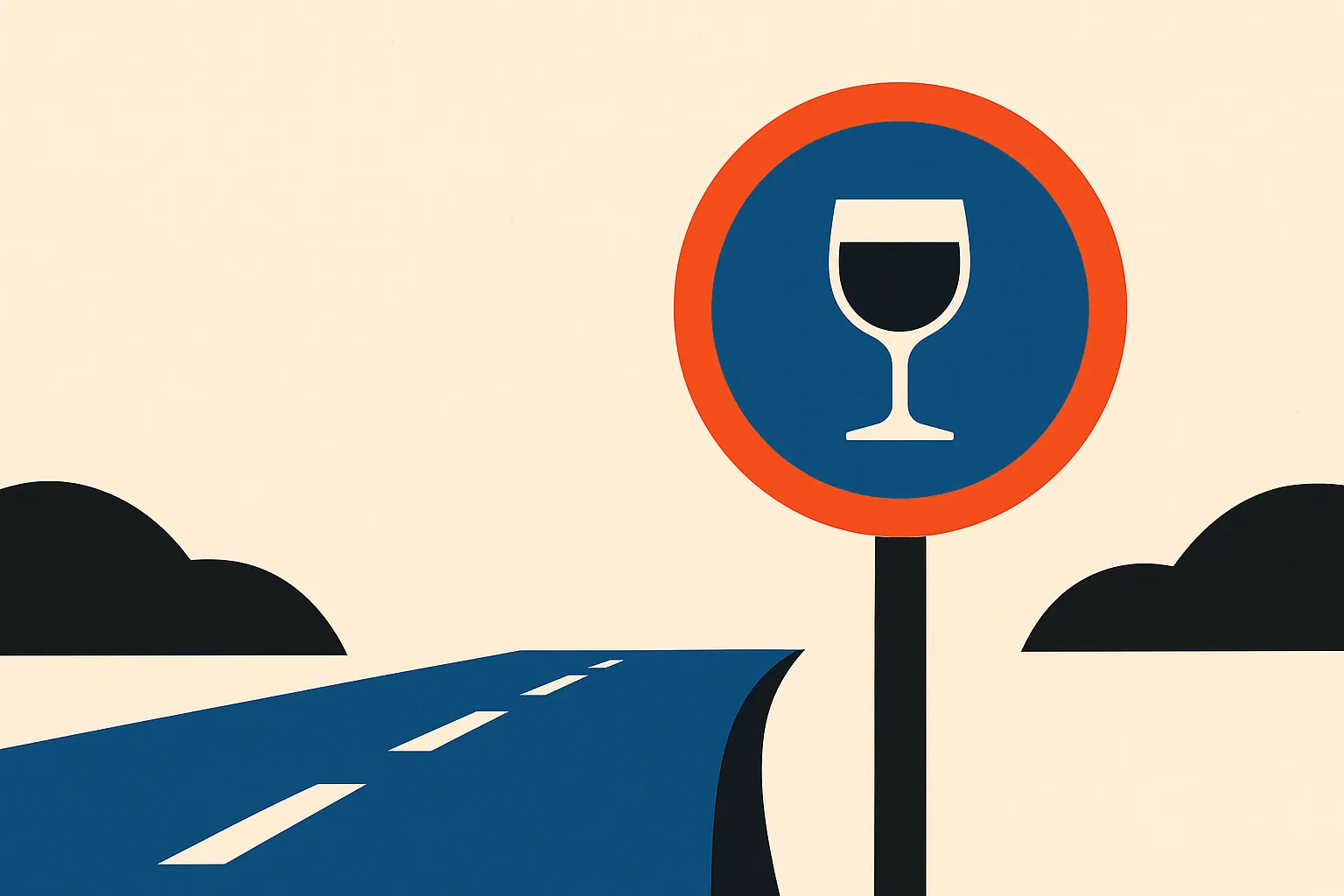 Panneau belge indiquant la limite d'alcool sur une route calme