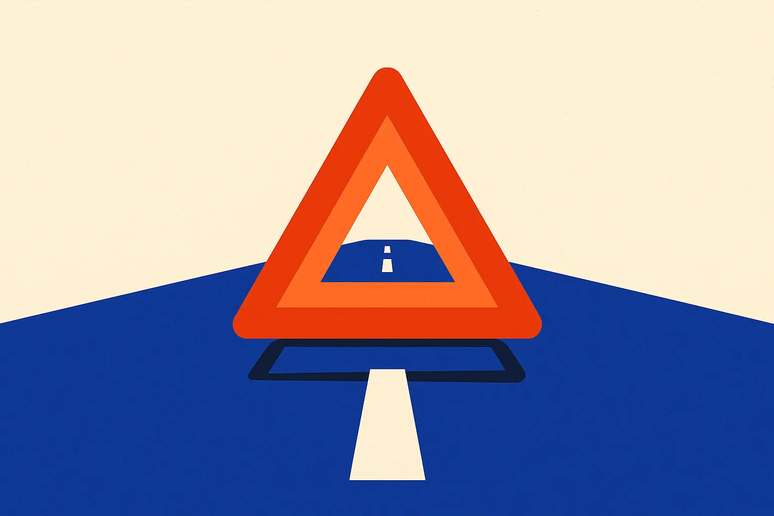 Un triangle de signalisation belge sur une route vide