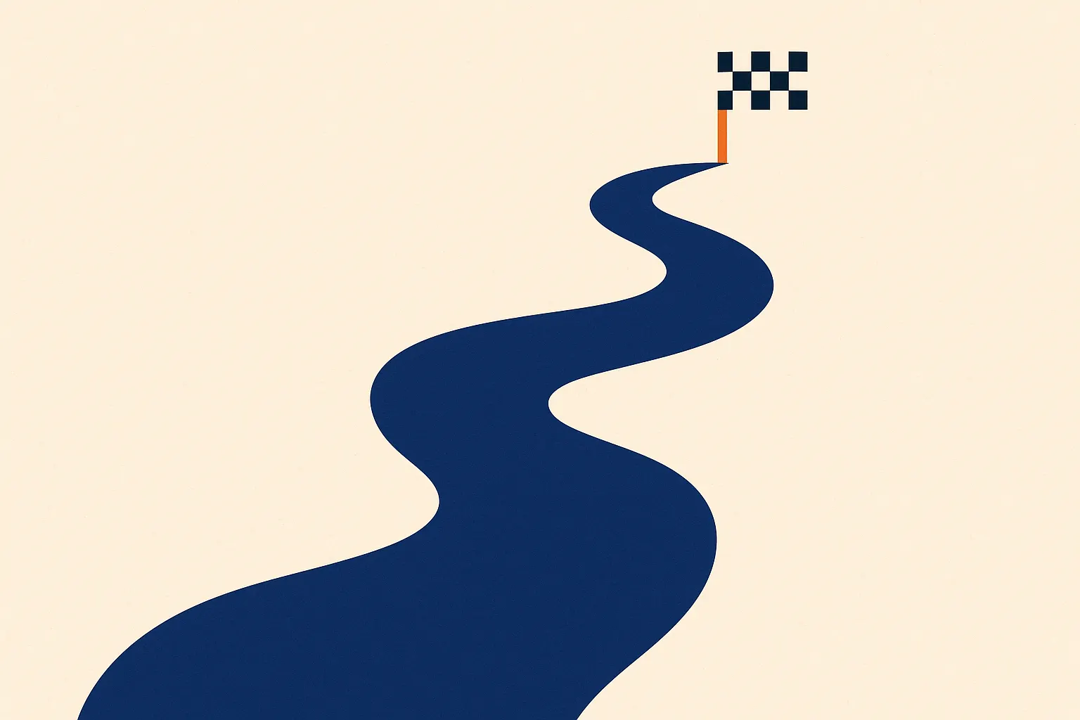 Route sinueuse vers un petit drapeau à damier