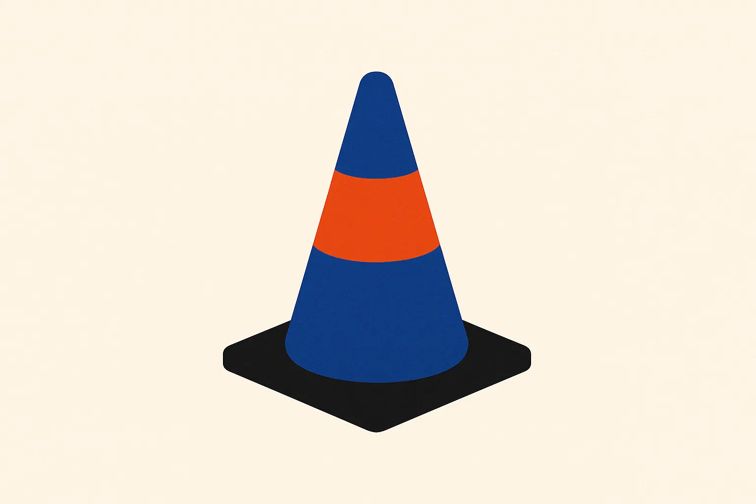 Un unique cône de signalisation sur fond blanc vide
