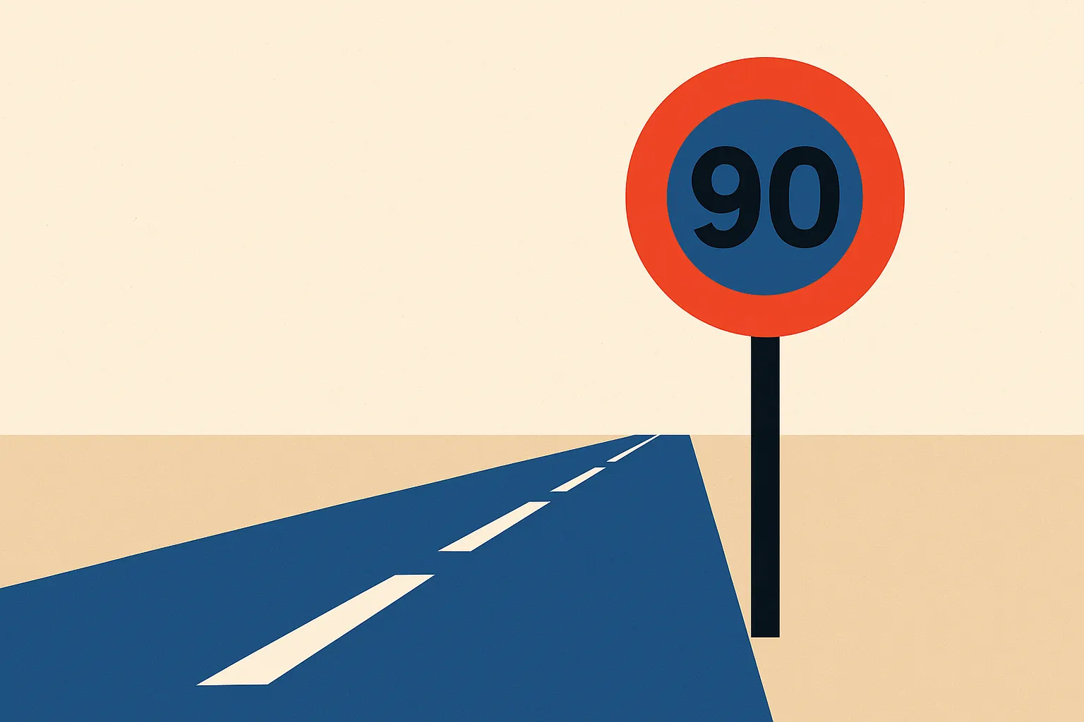 Panneau de limitation de vitesse belge sur une route vide